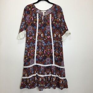 Matilda Jane Dress M Women’s Floral Ruffled Shift Dress Crochet Pockets